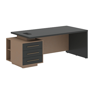 Стол руководителя с розеткой и usb-портом левый Skyland ВЕЛИОН (VELION) VCT 2090 (L) 2000х900х750 Кобра / Яшма черный