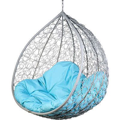 Двойное подвесное кресло без стойки Bigarden Gemini gray BS с голубой подушкой